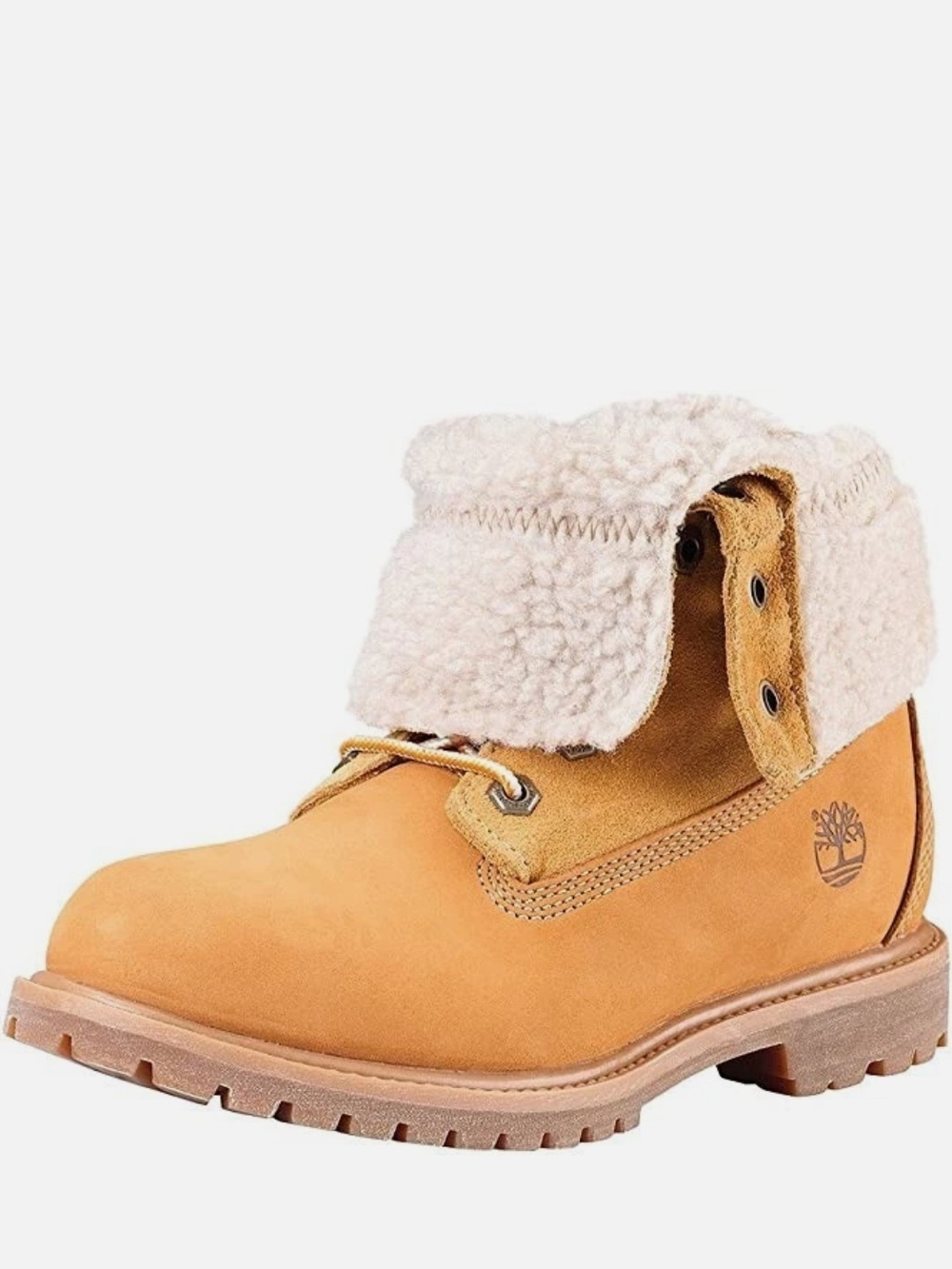 Timberland Wheat Nubuck Shearling Fold-Over Ankle Boot 7.5